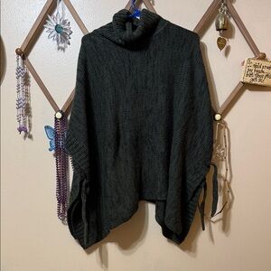 LOFT Green and Black Poncho Sweater
